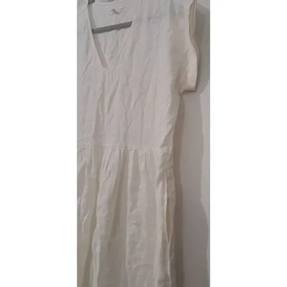 Lou & Grey Womens Small LAGENLOOK Beachy Midi Dress Ivory 100% Linen Pockets - Picture 4 of 9